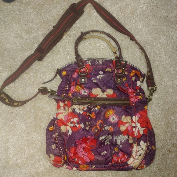 Sakroots Large Purple Foldover Floral Crossbody Satchel Shoulder Handbag Purse - Picture 12 of 15